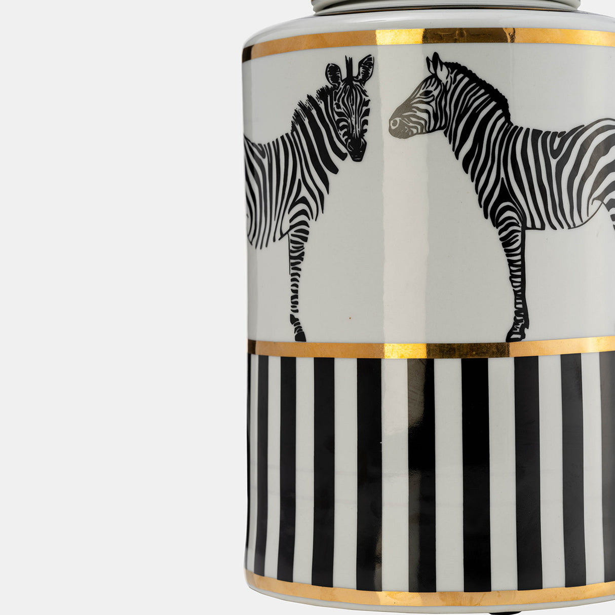 Cer, 12"h Zebra Jar W/ Lid, White/gold from Sagebrook Home - Luna Furniture