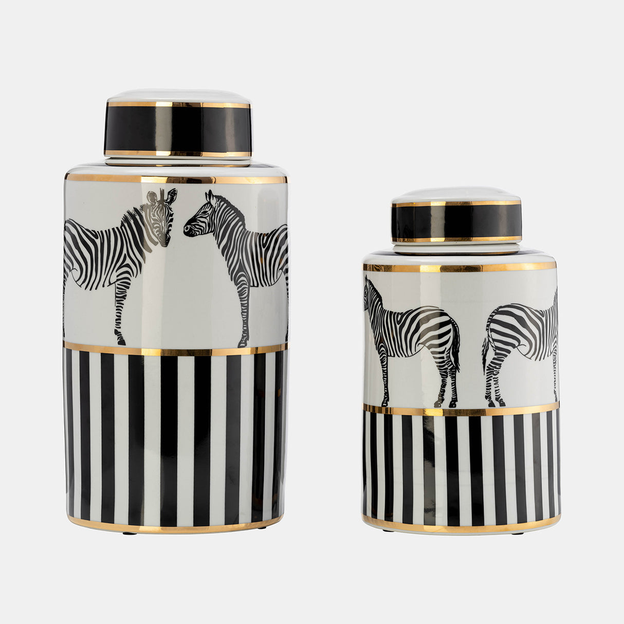 Cer, 12"h Zebra Jar W/ Lid, White/gold from Sagebrook Home - Luna Furniture