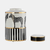 Cer, 12"h Zebra Jar W/ Lid, White/gold from Sagebrook Home - Luna Furniture