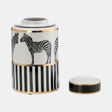 Cer, 12"h Zebra Jar W/ Lid, White/gold from Sagebrook Home - Luna Furniture