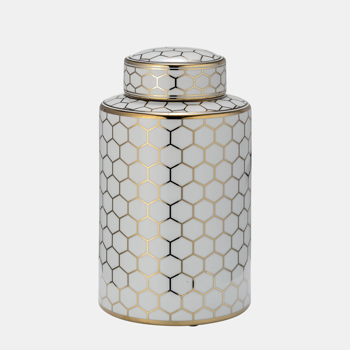 Cer, 12" Honeycomb Jar W/ Lid, Gold from Sagebrook Home - Luna Furniture