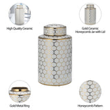 Cer, 12" Honeycomb Jar W/ Lid, Gold from Sagebrook Home - Luna Furniture