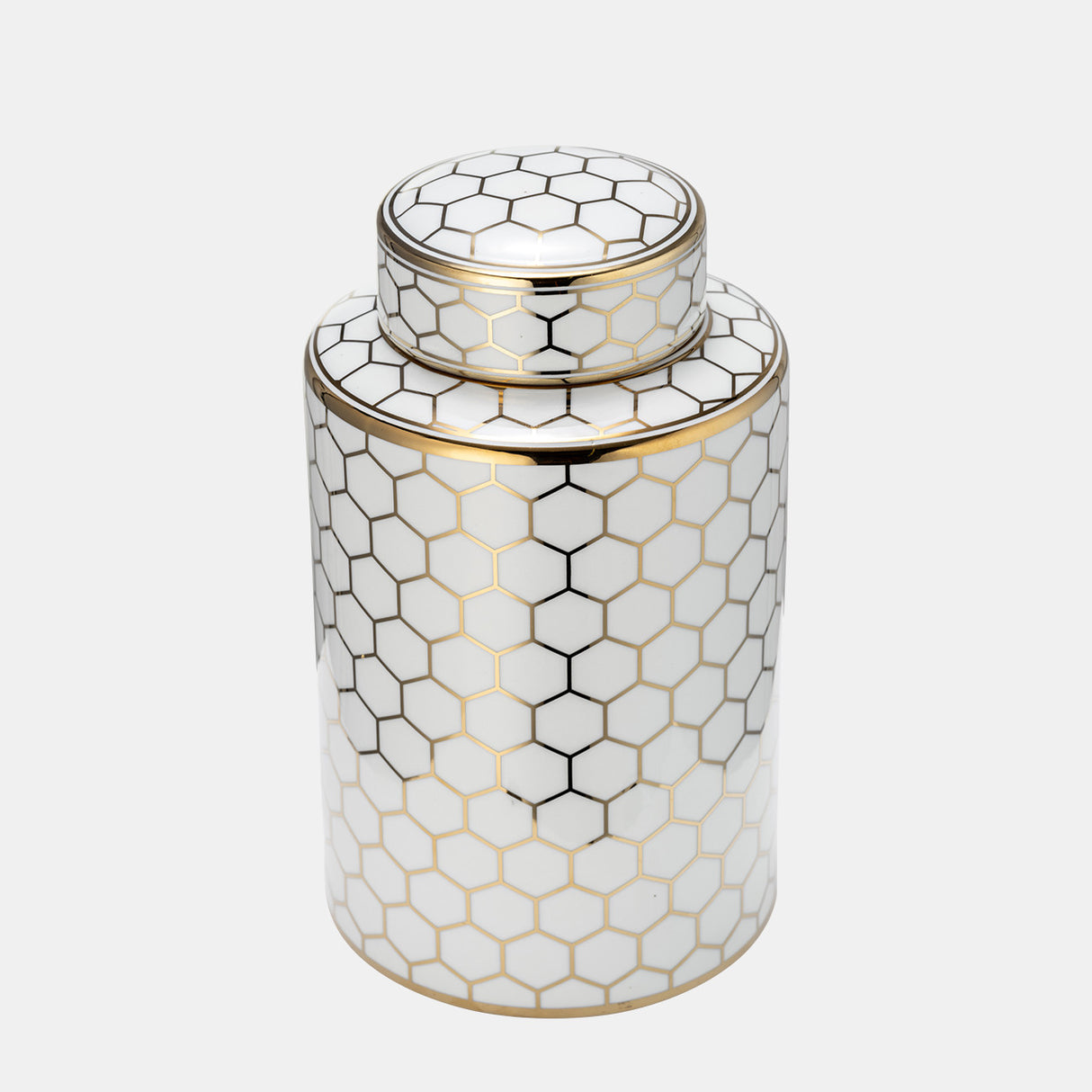 Cer, 12" Honeycomb Jar W/ Lid, Gold from Sagebrook Home - Luna Furniture