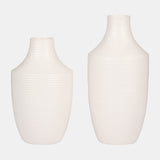 Cer, 12" Lines Vase, White from Sagebrook Home - Luna Furniture