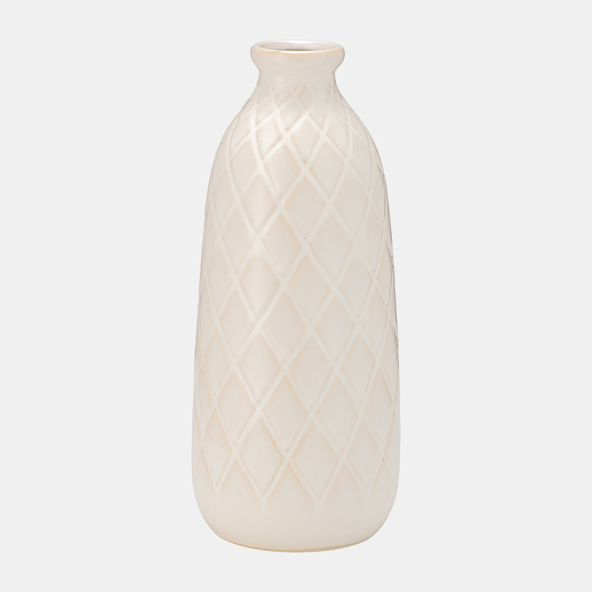 Cer, 12" Plaid Textured Vase, Beige from Sagebrook Home - Luna Furniture