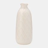 Cer, 12" Plaid Textured Vase, Beige from Sagebrook Home - Luna Furniture