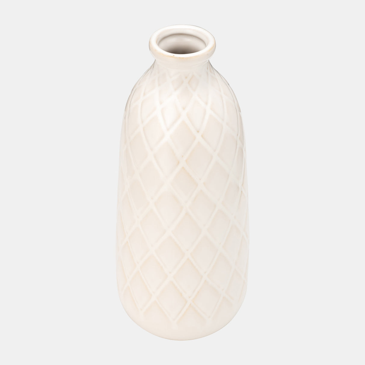 Cer, 12" Plaid Textured Vase, Beige from Sagebrook Home - Luna Furniture