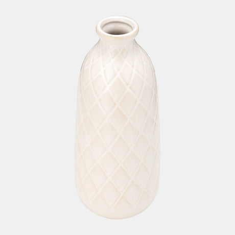 Cer, 12" Plaid Textured Vase, Beige from Sagebrook Home - Luna Furniture