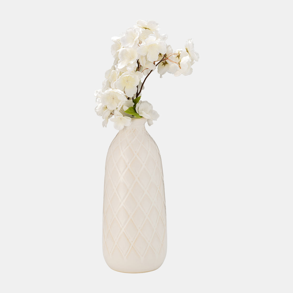 Cer, 12" Plaid Textured Vase, Beige from Sagebrook Home - Luna Furniture