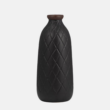 Cer, 12" Plaid Textured Vase, Black from Sagebrook Home - Luna Furniture