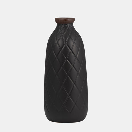 Cer, 12" Plaid Textured Vase, Black from Sagebrook Home - Luna Furniture