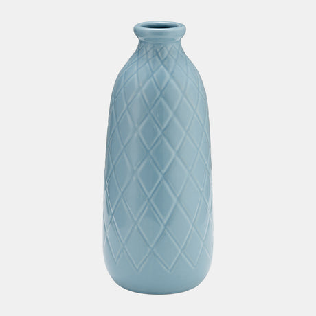 Cer, 12" Plaid Textured Vase, Cameo Blue from Sagebrook Home - Luna Furniture