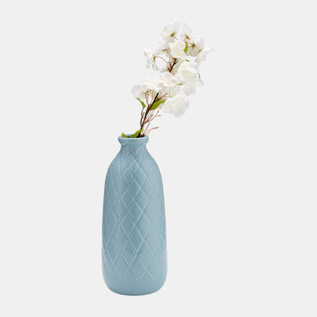 Cer, 12" Plaid Textured Vase, Cameo Blue from Sagebrook Home - Luna Furniture