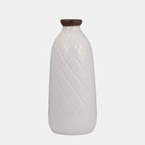 Cer, 12" Plaid Textured Vase, White from Sagebrook Home - Luna Furniture