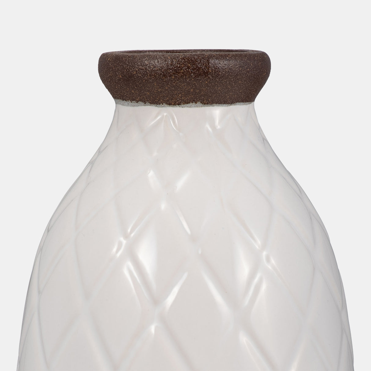 Cer, 12" Plaid Textured Vase, White from Sagebrook Home - Luna Furniture