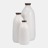 Cer, 12" Plaid Textured Vase, White from Sagebrook Home - Luna Furniture