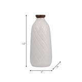 Cer, 12" Plaid Textured Vase, White from Sagebrook Home - Luna Furniture