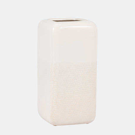 Cer, 12" Squared Grooved Vase, Ivory from Sagebrook Home - Luna Furniture