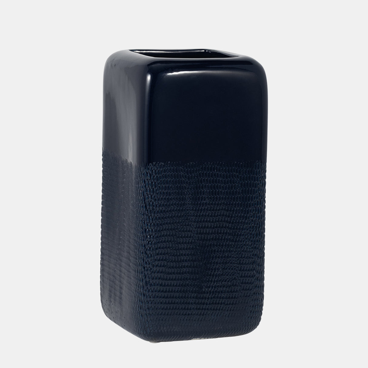 Cer, 12" Squared Grooved Vase, Navy Blue from Sagebrook Home - Luna Furniture