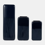 Cer, 12" Squared Grooved Vase, Navy Blue from Sagebrook Home - Luna Furniture