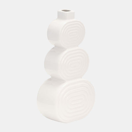 Cer, 12" Stacked Circles Vase, White from Sagebrook Home - Luna Furniture