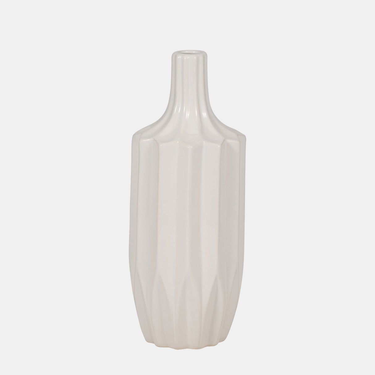 Cer, 13" Fluted Vase, White from Sagebrook Home - Luna Furniture