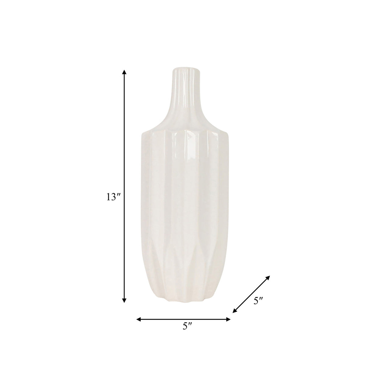 Cer, 13" Fluted Vase, White from Sagebrook Home - Luna Furniture