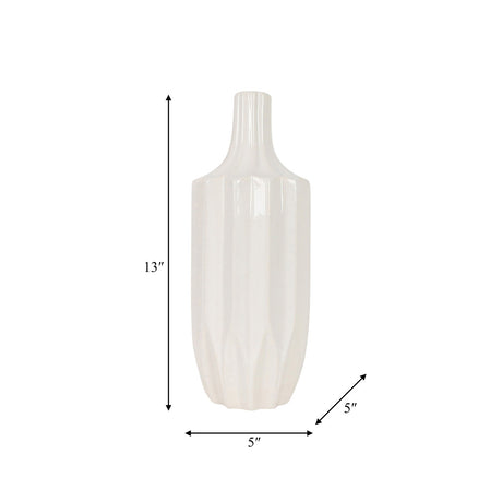 Cer, 13" Fluted Vase, White from Sagebrook Home - Luna Furniture