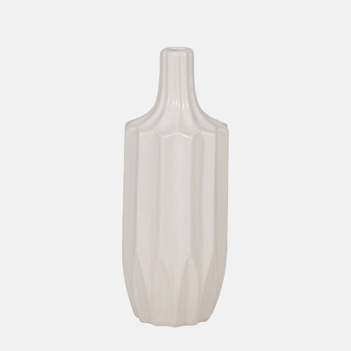 Cer, 13" Fluted Vase, White from Sagebrook Home - Luna Furniture