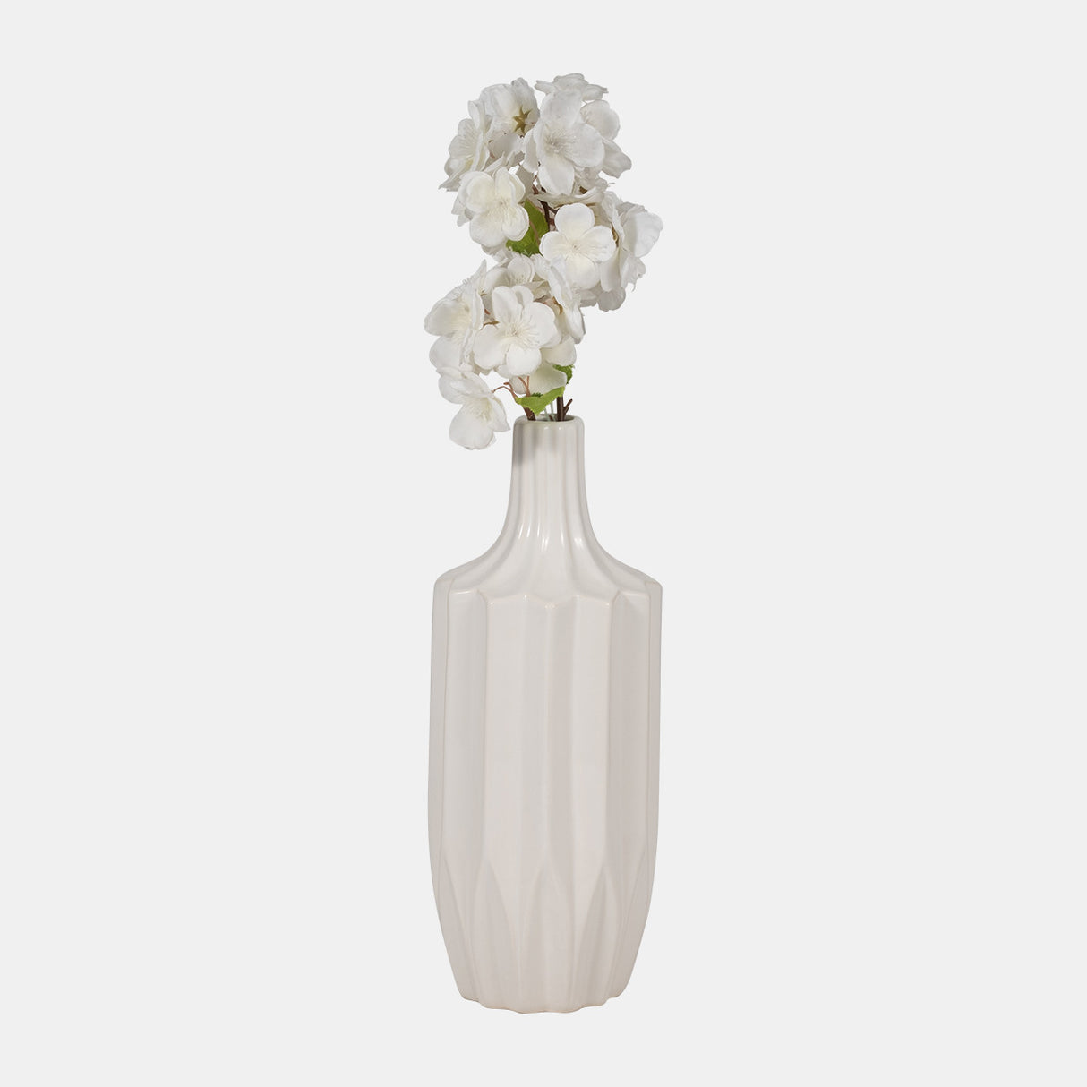 Cer, 13" Fluted Vase, White from Sagebrook Home - Luna Furniture