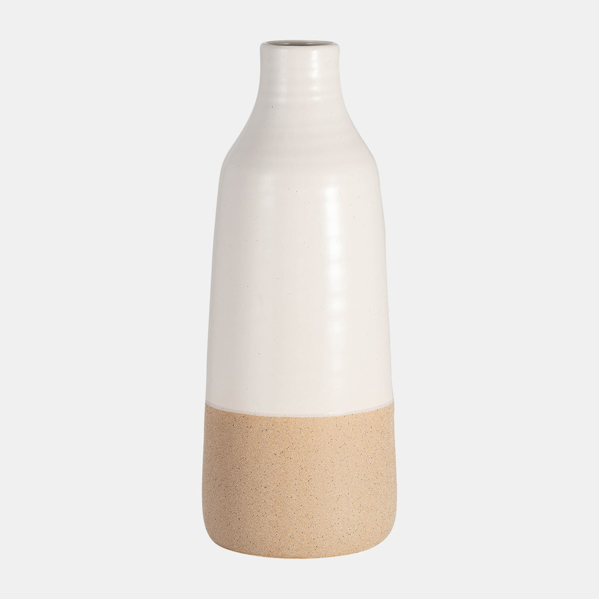 Cer, 14" Bottle Vase, White/tan from Sagebrook Home - Luna Furniture