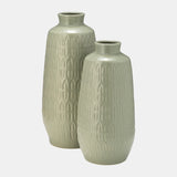 Cer, 15"h Carved Vase, Cucumber from Sagebrook Home - Luna Furniture