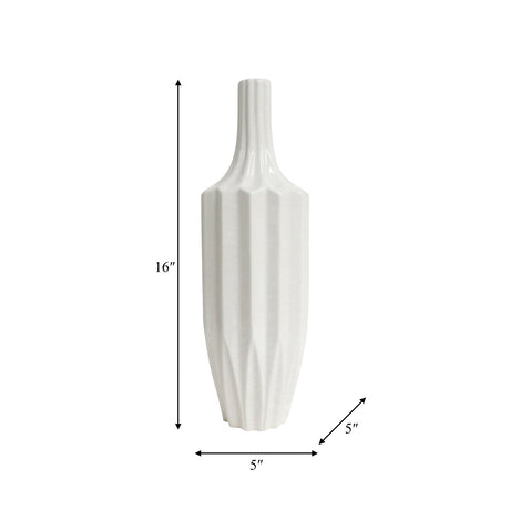 Cer, 16" Fluted Vase, White from Sagebrook Home - Luna Furniture