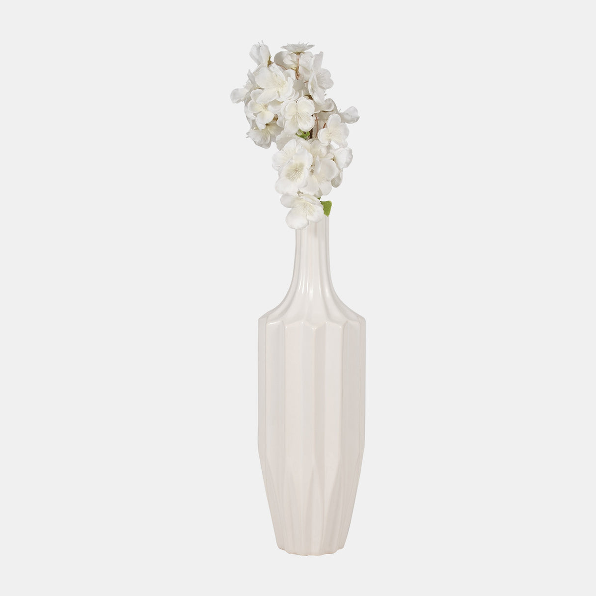 Cer, 16" Fluted Vase, White from Sagebrook Home - Luna Furniture