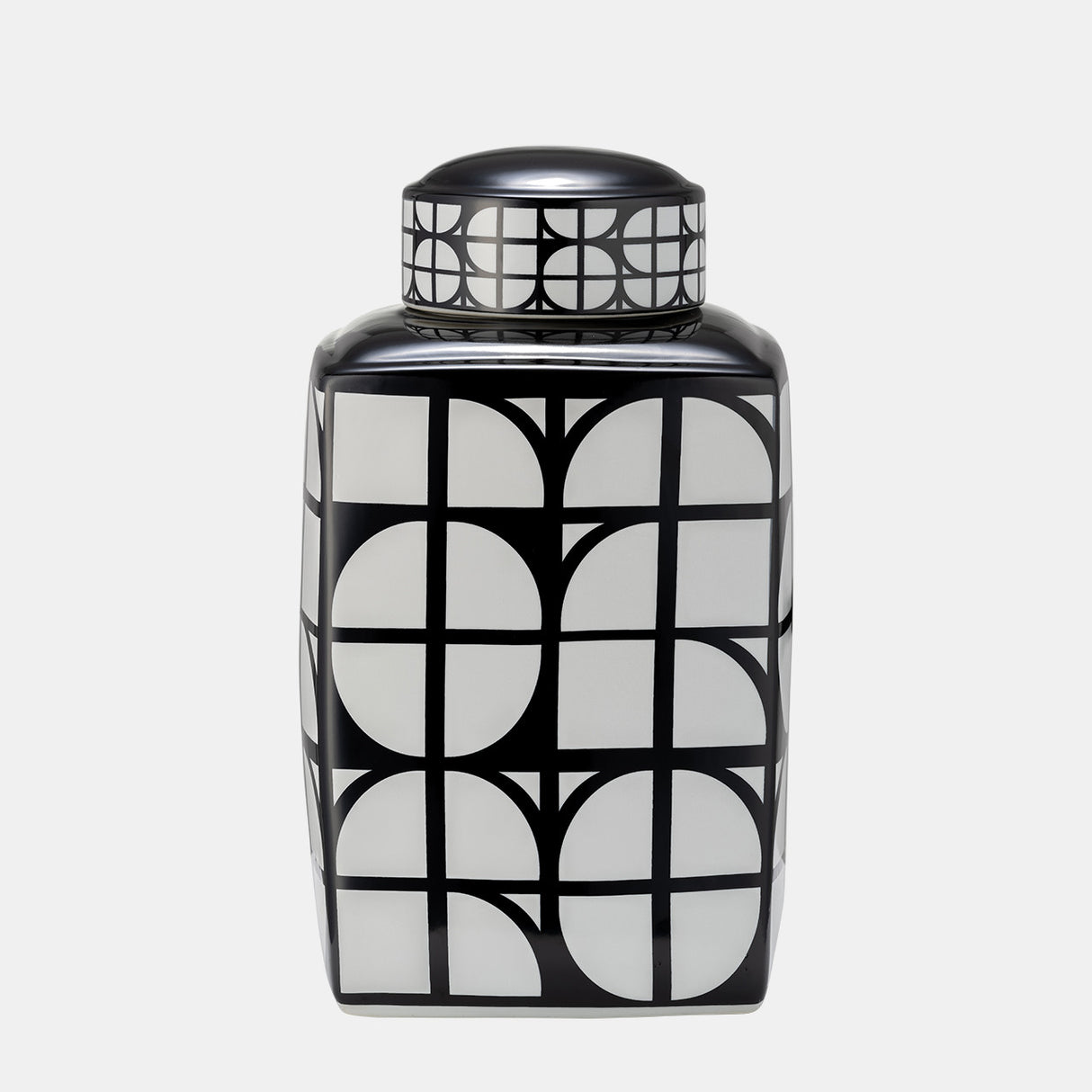 Cer, 16"h Square Jar W/ Lid, Black/white from Sagebrook Home - Luna Furniture