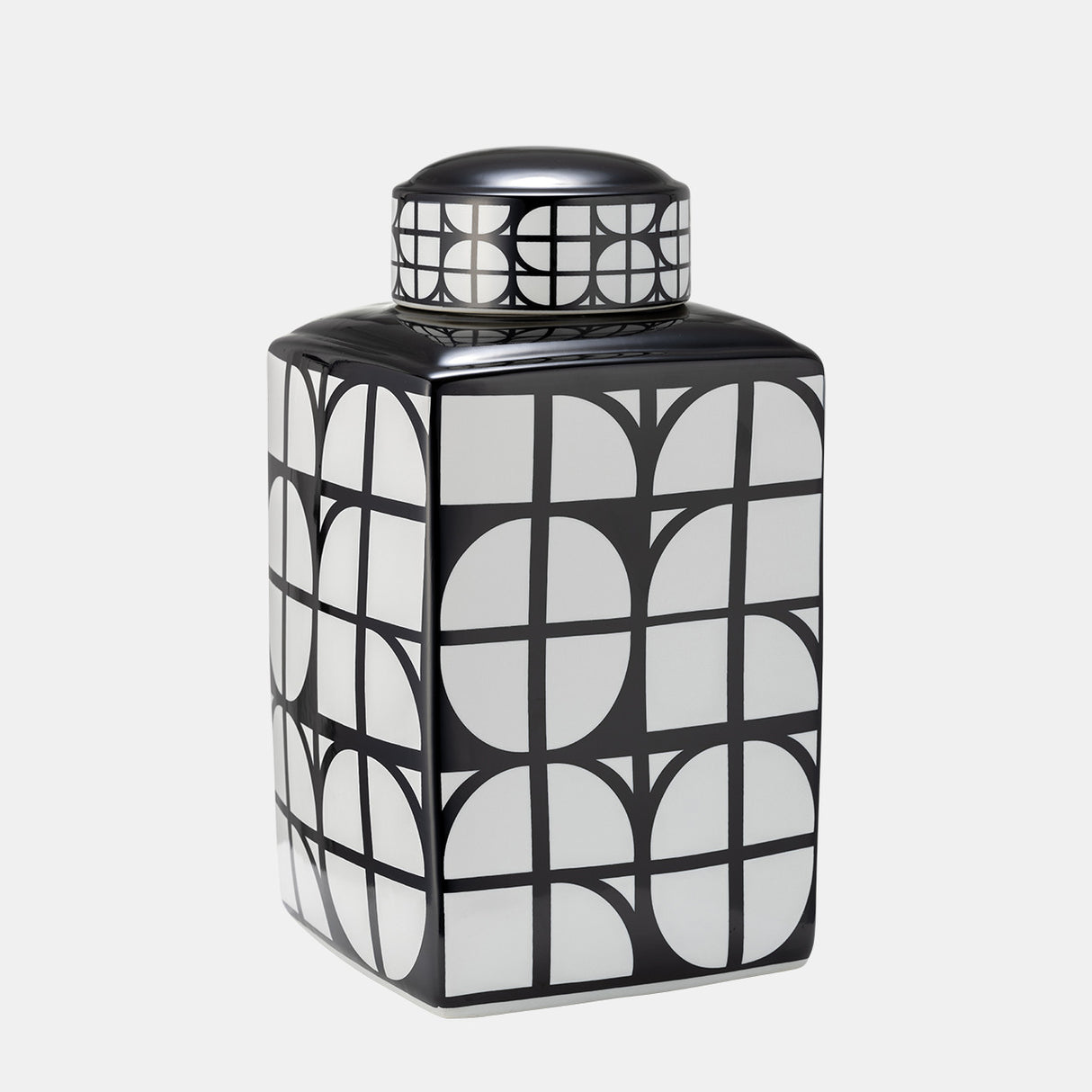 Cer, 16"h Square Jar W/ Lid, Black/white from Sagebrook Home - Luna Furniture