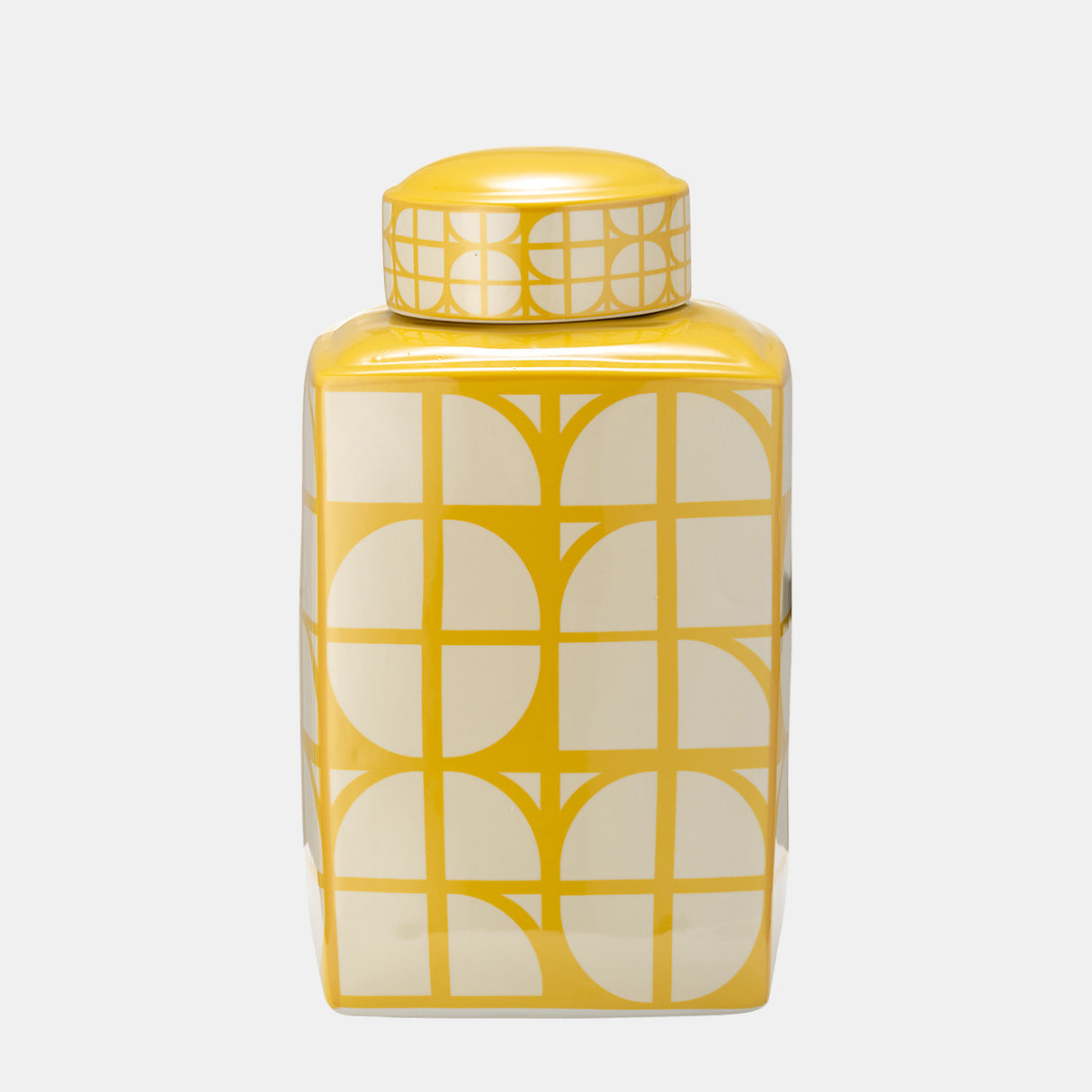 Cer, 16"h Square Jar W/ Lid, Yellow/cotton from Sagebrook Home - Luna Furniture