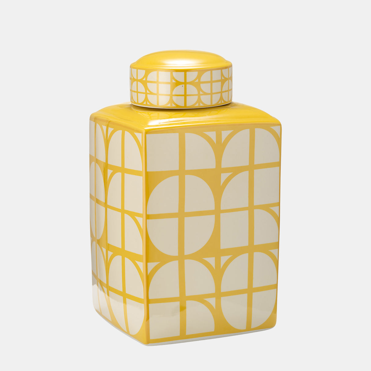 Cer, 16"h Square Jar W/ Lid, Yellow/cotton from Sagebrook Home - Luna Furniture