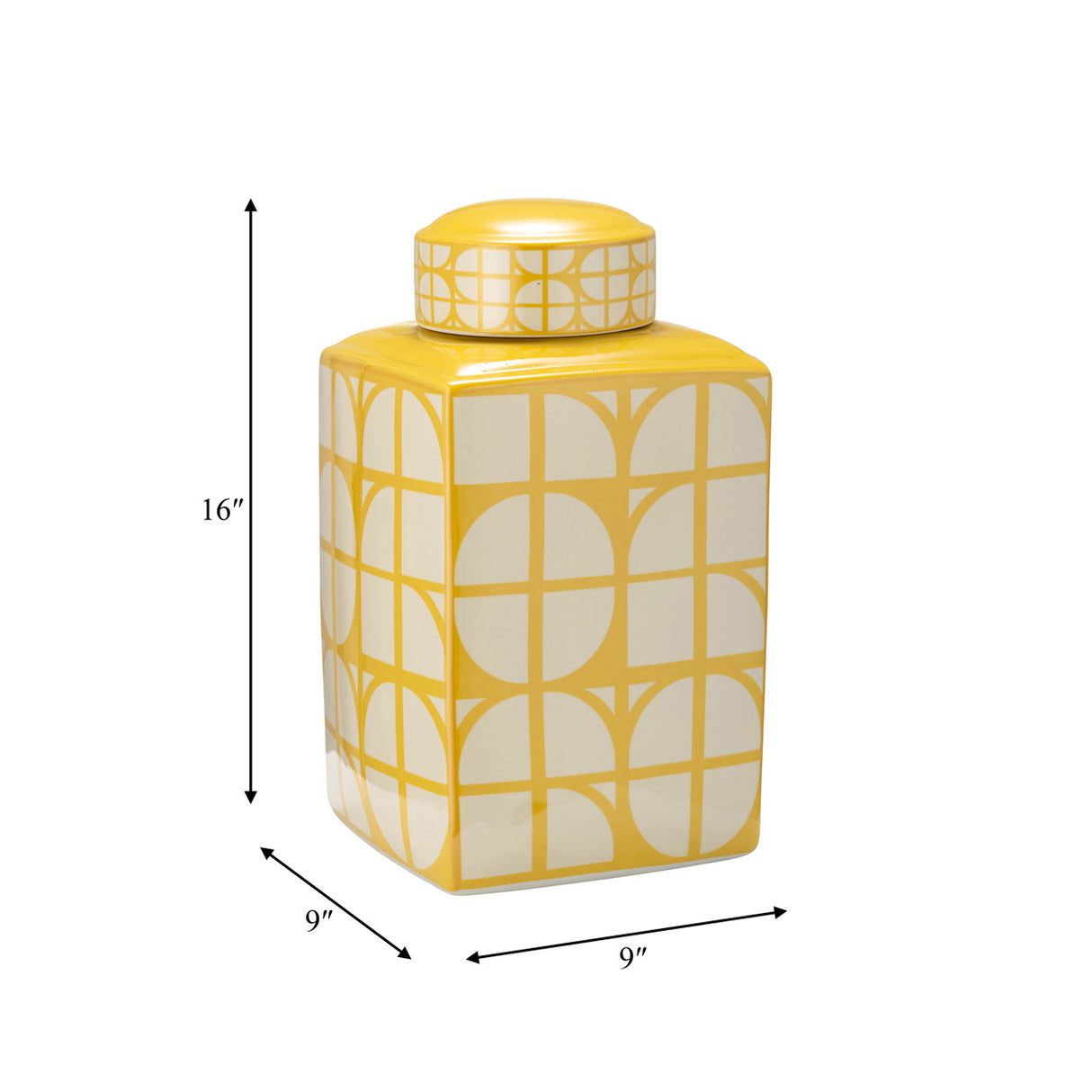 Cer, 16"h Square Jar W/ Lid, Yellow/cotton from Sagebrook Home - Luna Furniture