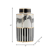 Cer, 16"h Zebra Jar W/ Lid, White/gold from Sagebrook Home - Luna Furniture