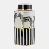 Cer, 16"h Zebra Jar W/ Lid, White/gold from Sagebrook Home - Luna Furniture