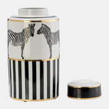 Cer, 16"h Zebra Jar W/ Lid, White/gold from Sagebrook Home - Luna Furniture