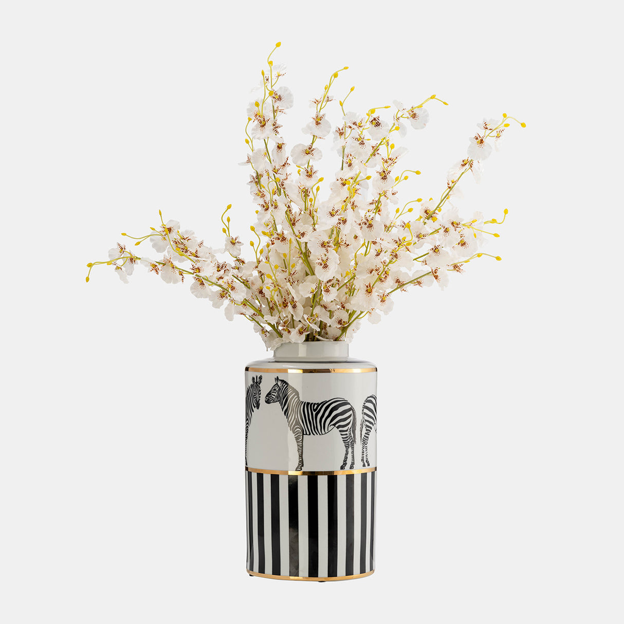 Cer, 16"h Zebra Jar W/ Lid, White/gold from Sagebrook Home - Luna Furniture