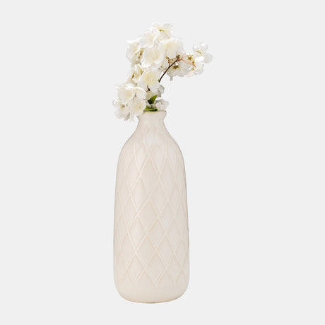 Cer, 16" Plaid Textured Vase, Beige from Sagebrook Home - Luna Furniture