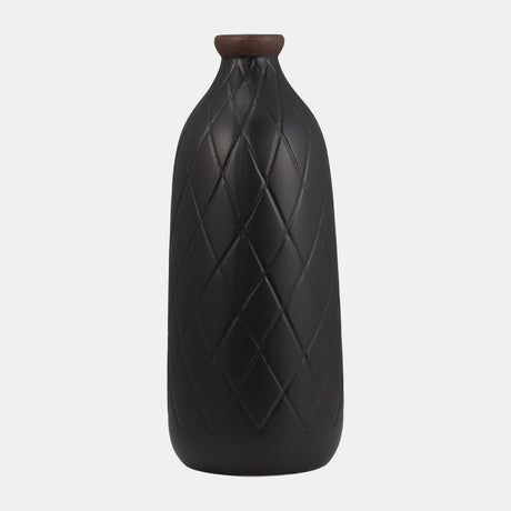 Cer, 16" Plaid Textured Vase, Black from Sagebrook Home - Luna Furniture