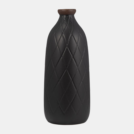 Cer, 16" Plaid Textured Vase, Black from Sagebrook Home - Luna Furniture