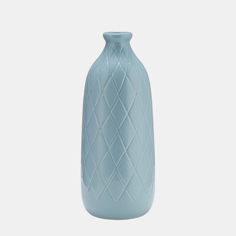 Cer, 16" Plaid Textured Vase, Cameo Blue from Sagebrook Home - Luna Furniture