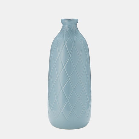 Cer, 16" Plaid Textured Vase, Cameo Blue from Sagebrook Home - Luna Furniture