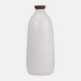 Cer, 16" Plaid Textured Vase, White from Sagebrook Home - Luna Furniture