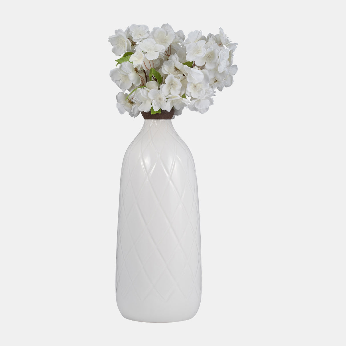 Cer, 16" Plaid Textured Vase, White from Sagebrook Home - Luna Furniture